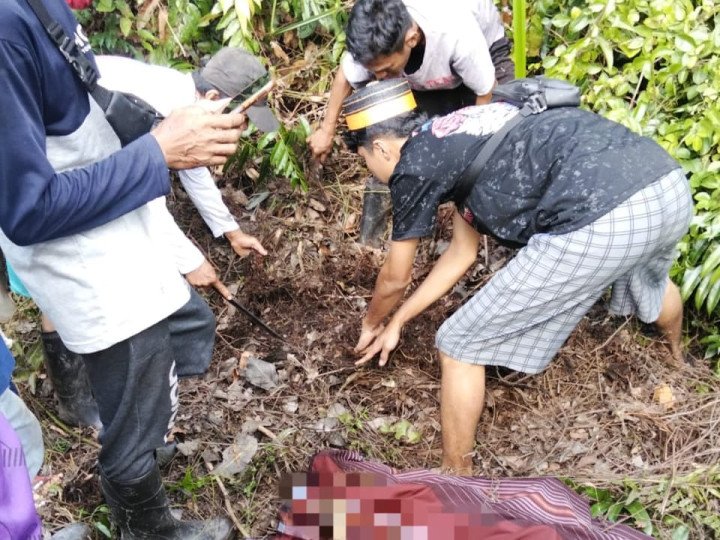 Lokasi penemuan kerangka manusia di RT 03 Desa Santan Ulu, Kecamatan Marangkayu, Kutai Kartanegara.