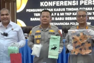 olda Kaltim memperlihatkan belasan kilogram sabu-sabu yang diamankan di Kutai Timur (dok: Han/katakaltim)