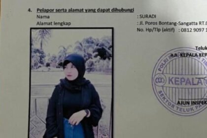 Potongan foto Gita yang dilaporkan hilang oleh suaminya di polisi. (Ist)