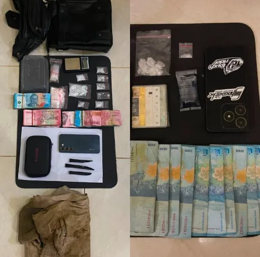 Barang bukti narkotika jenis sabu dan uang tunai senilai Rp19 juta yang berhasil diamankan petugas dari tangan tersangka di Muara Badak. (istimewa)