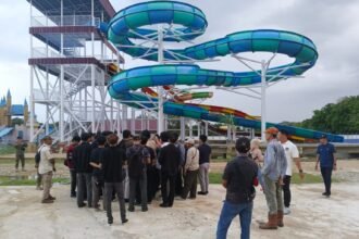 Pembangunan waterboom pulau kumala. (istimewa)